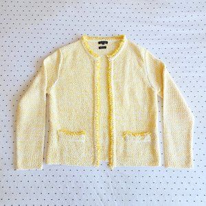 Massimo Dutti Cardigan, Woven Italian Yarn in Yellow and White, Size L